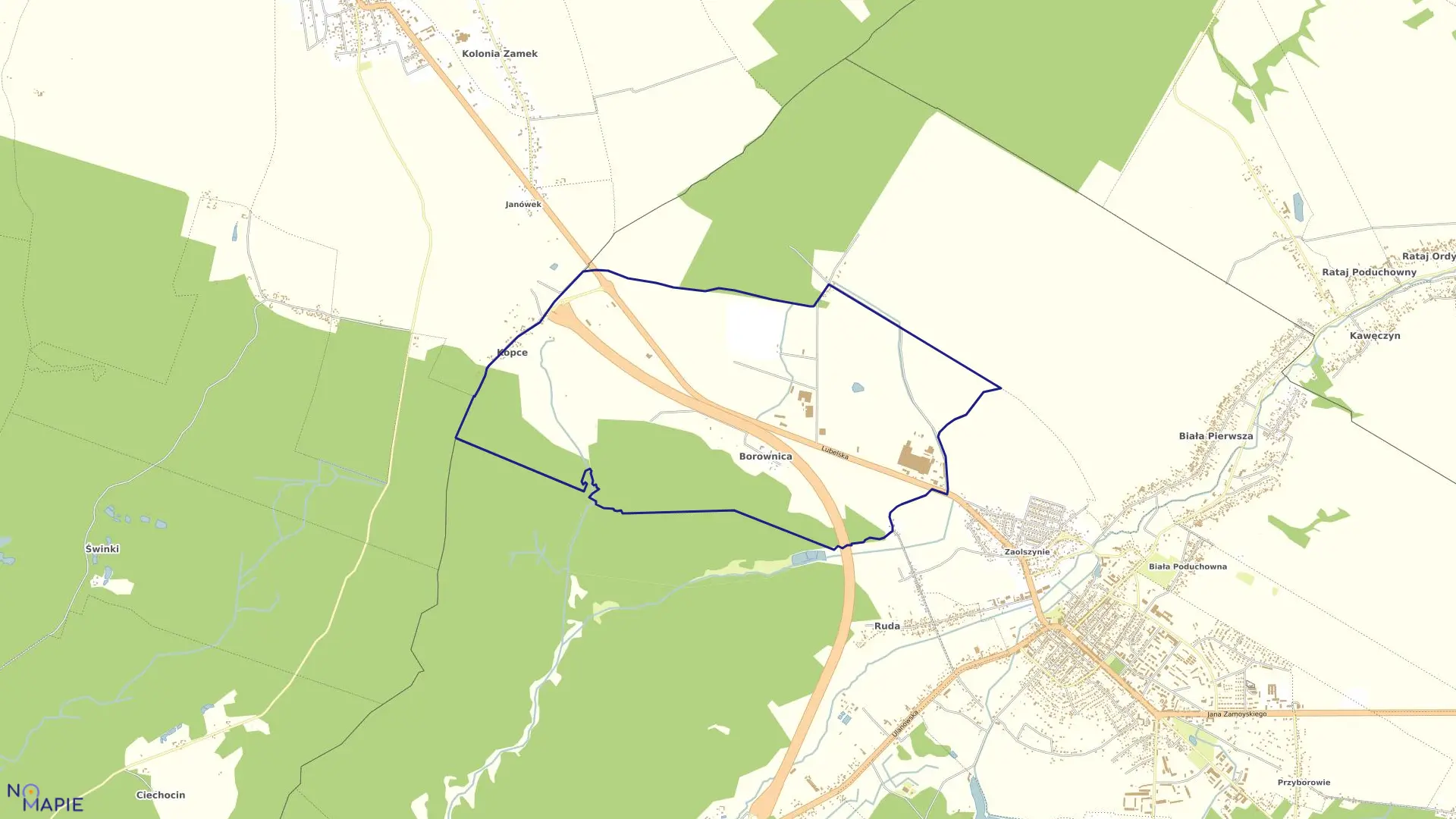 Mapa obrębu JANÓW  LUBELSKI DRUGI w gminie Janów Lubelski