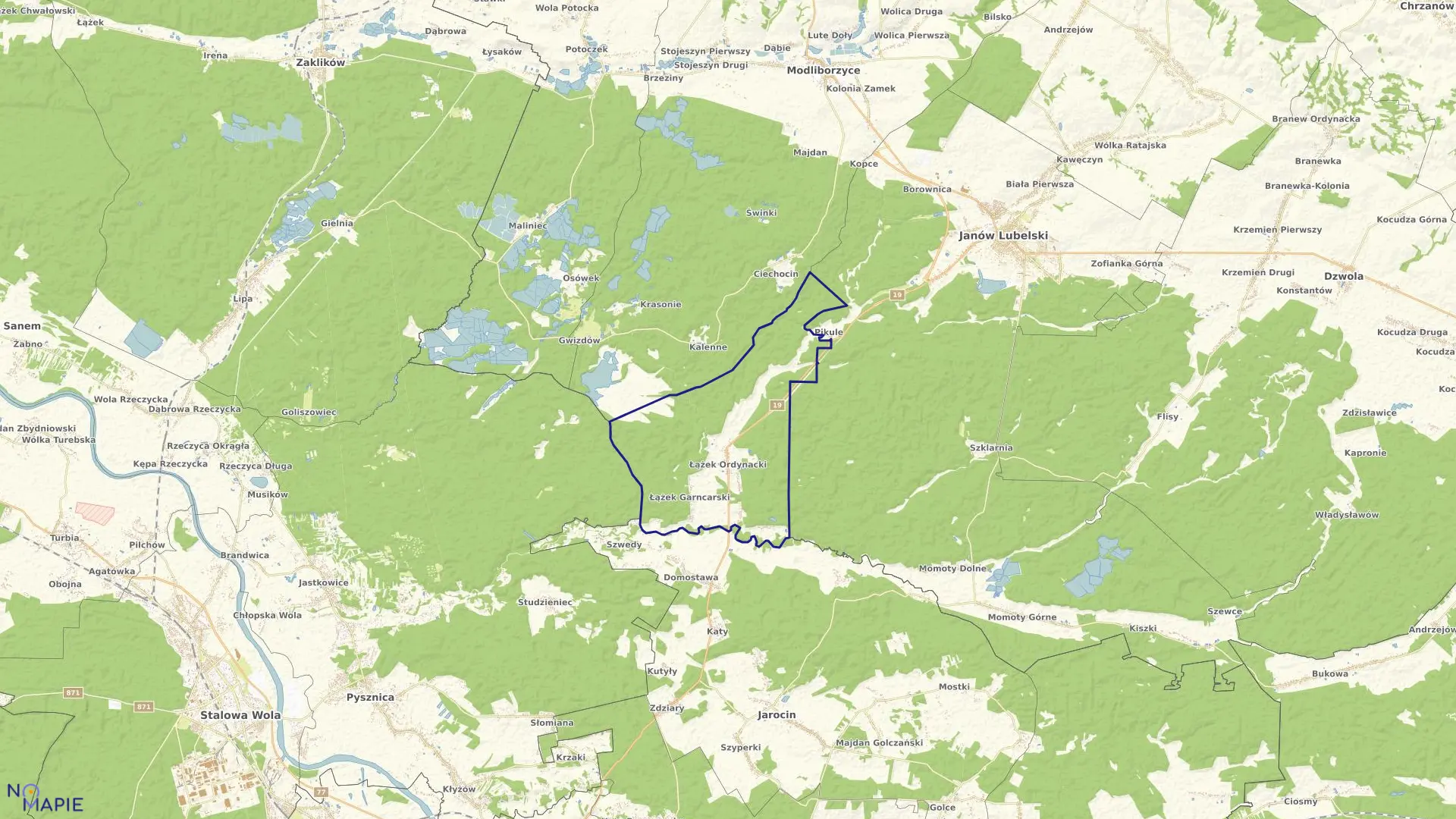 Mapa obrębu ŁĄŻEK ORDYNACKI w gminie Janów Lubelski