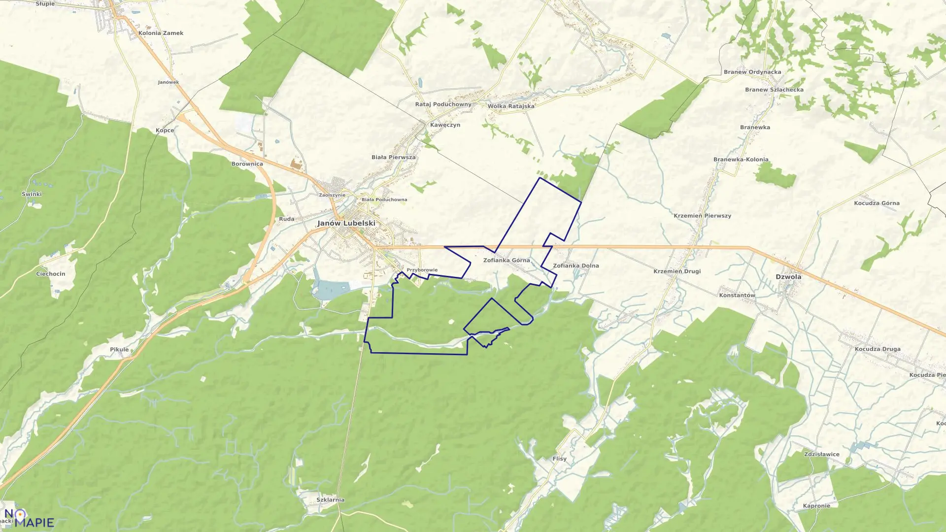 Mapa obrębu ZOFIANKA GÓRNA w gminie Janów Lubelski